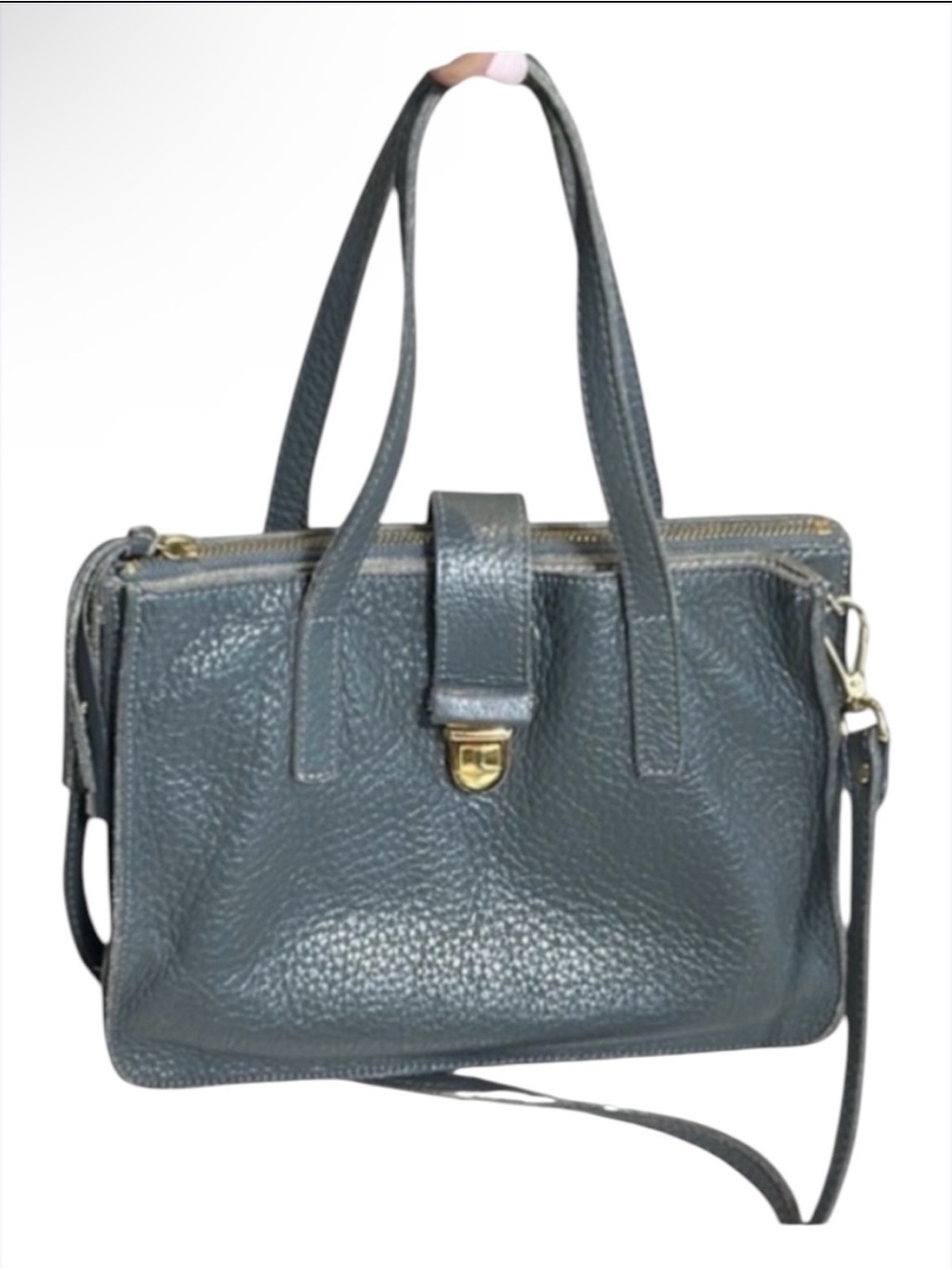 Roots Grey Pebbled Leather Multipocket Crossbody Bag Vintage